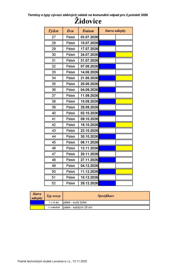 Termíny svuzu odpadu 2026 - 1 pololetí